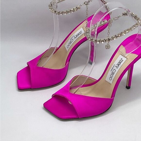 Jimmy Choo Saeda Satin Crystal Ankle-Strap Sandals size 38 - Picture 9 of 14